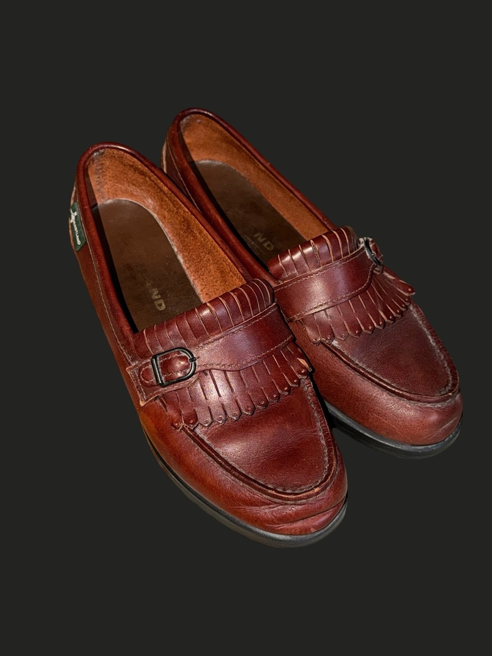 Vtg 90s Eastland Kiltie Buckle Loafers Burgundy Leather Made in USA Preppy Sz 9